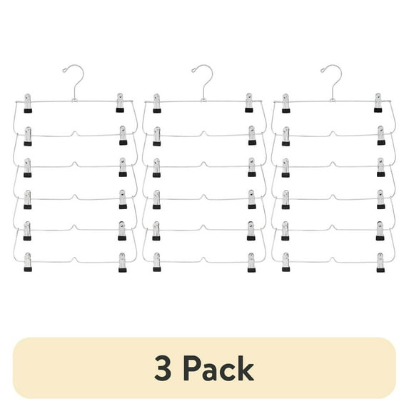 (3 pack) 6-Tier Pant & Skirt Hanger, Heavy Duty Metal, Space Saving, 1 Count Silver