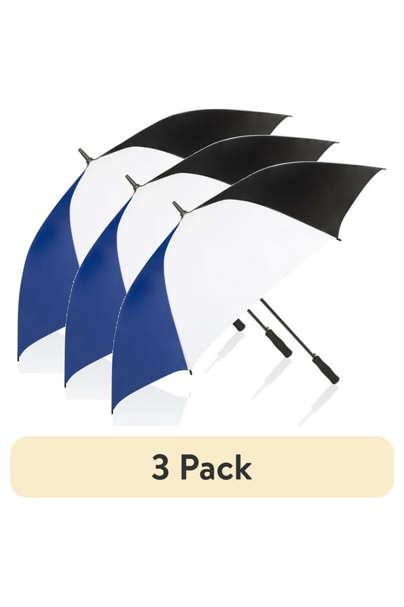 (3 pack) Rain Essentials 60-inch Auto Open Golf Umbrella, Black/White/Royal