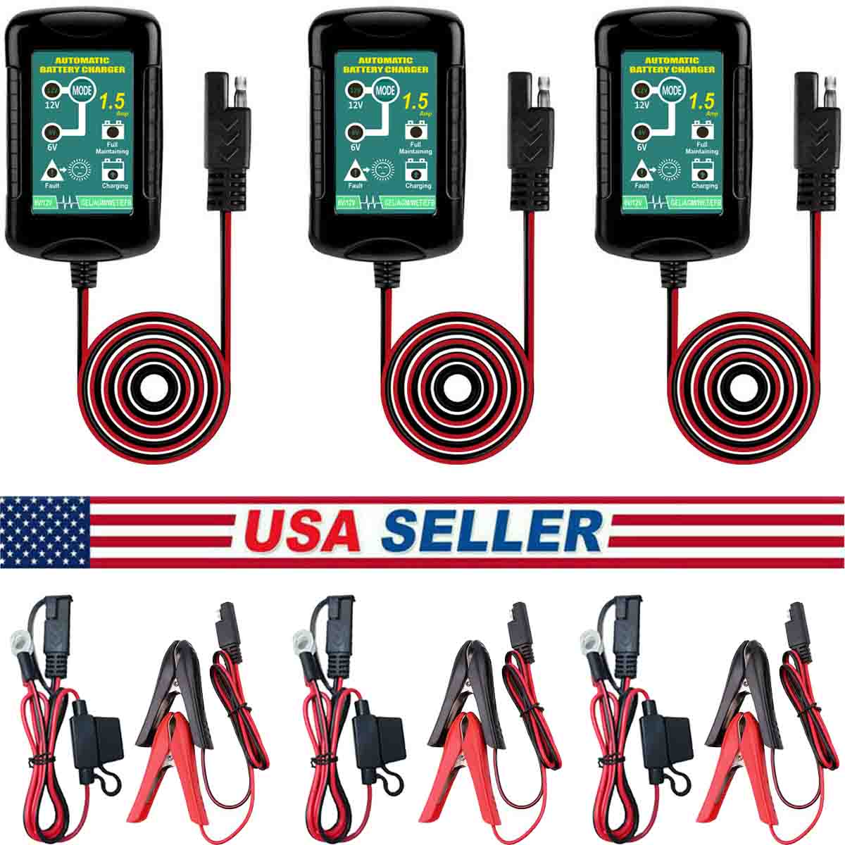 3 pack 6V 12V battery charger maintainer trickle for Harley Davidson