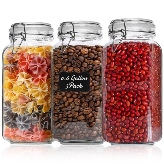 3-pack 78oz Large Square Airtight Glass Jars For Bulk Food Holds A 4lb Bag Of Sugar Or 5lb Rice Wide Mouth Canister Flour Coffee & Pantry Organization
