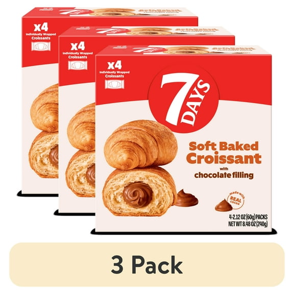 (3 pack) 7Days Soft Croissant, Chocolate Croissant (4 Pack), On The Go Breakfast Pastry, Individually Wrapped (2.12oz, Pack of 4)