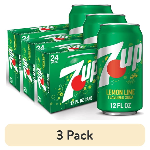 (3 pack) 7UP Caffeine Free Lemon Lime Soda Pop, 12 fl oz, 24 Pack Cans