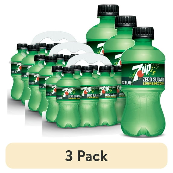 (3 pack) 7UP Caffeine Free Zero Sugar Lemon Lime Soda Pop, 12 fl oz, 8 Pack Bottles
