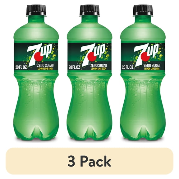 (3 pack) 7UP Caffeine Free Zero Sugar Lemon Lime Soda Pop, 20 fl oz, Bottle