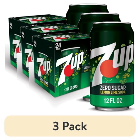 (3 pack) 7UP Zero Sugar Lemon Lime Soda Pop, 12 fl oz, 24 Pack Cans