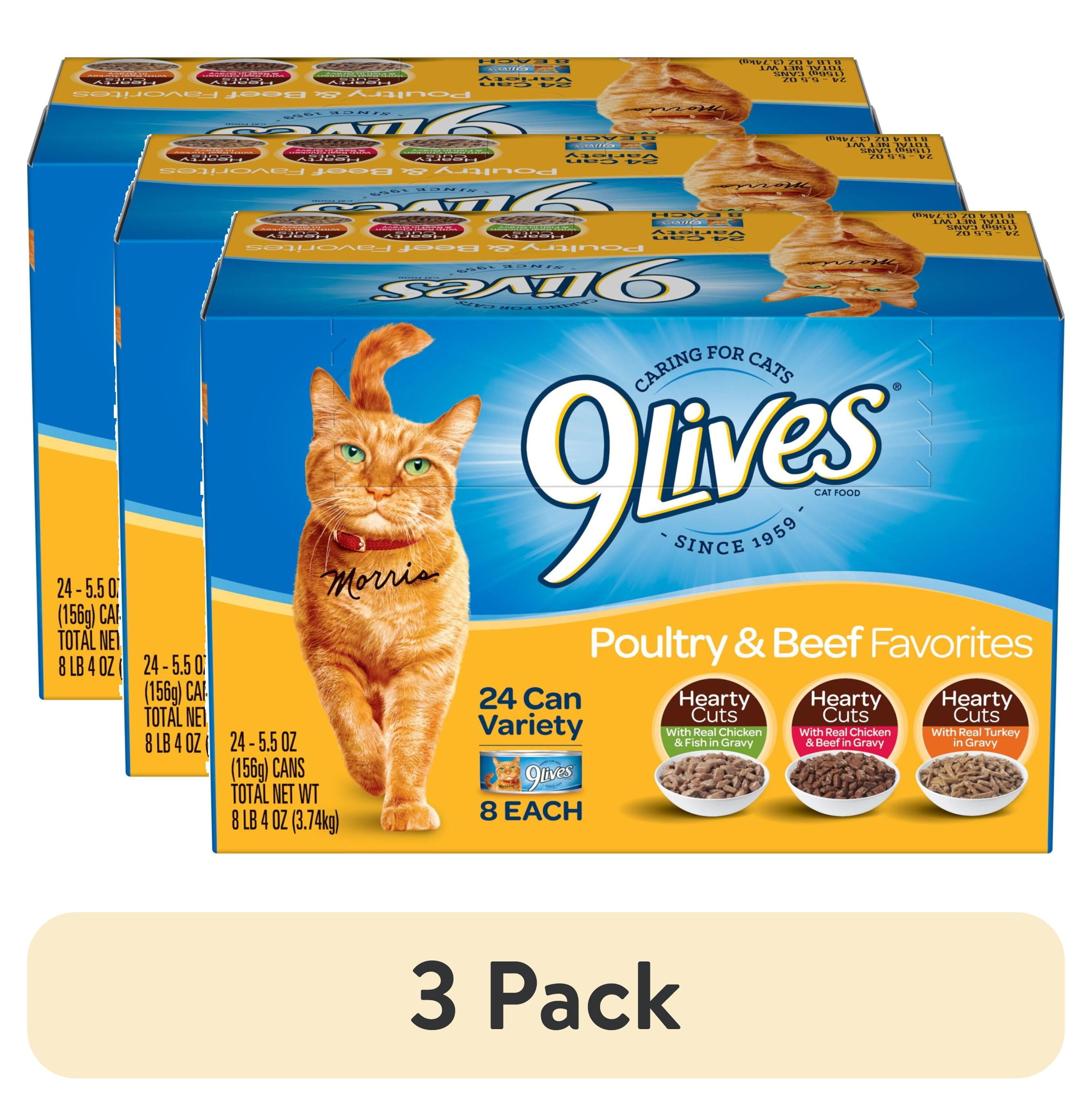 (3 pack) 9Lives Poultry and Beef Favorites Variety Pack Wet Cat Food, 5.5-Ounce Can, 24 Count