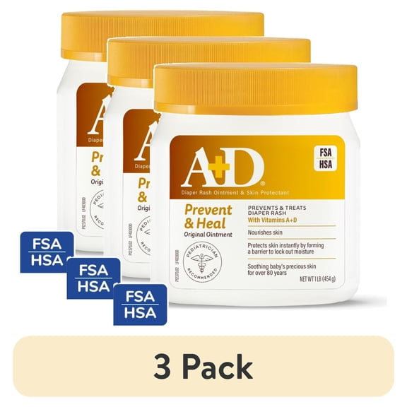 (3 pack) A+D Original Diaper Rash Ointment, 1lb Tub, All Skin Types