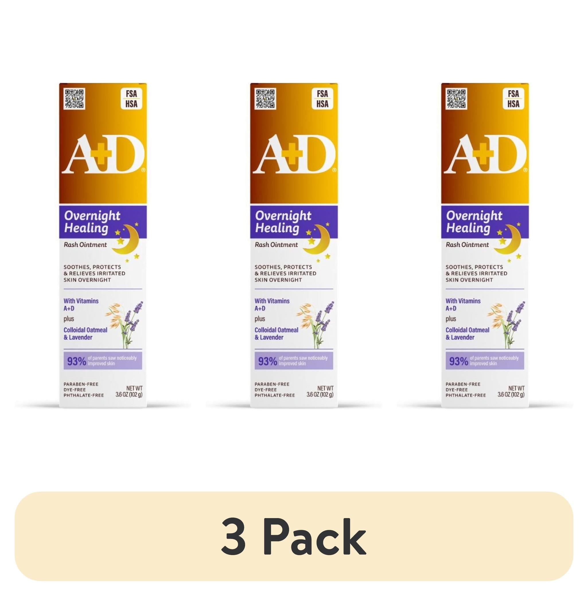 (3 pack) A+D Overnight Healing Diaper Rash Ointment for Baby, Soothes, Protects & Relieves Overnight, 3.6oz