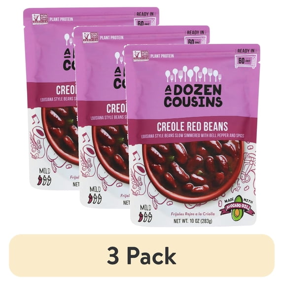 (3 pack) A Dozen Cousins Seasoned Beans, Vegan Gluten-Free Microwaveable Ready-to-Eat Beans with Avocado Oil, 10 oz Pouch
