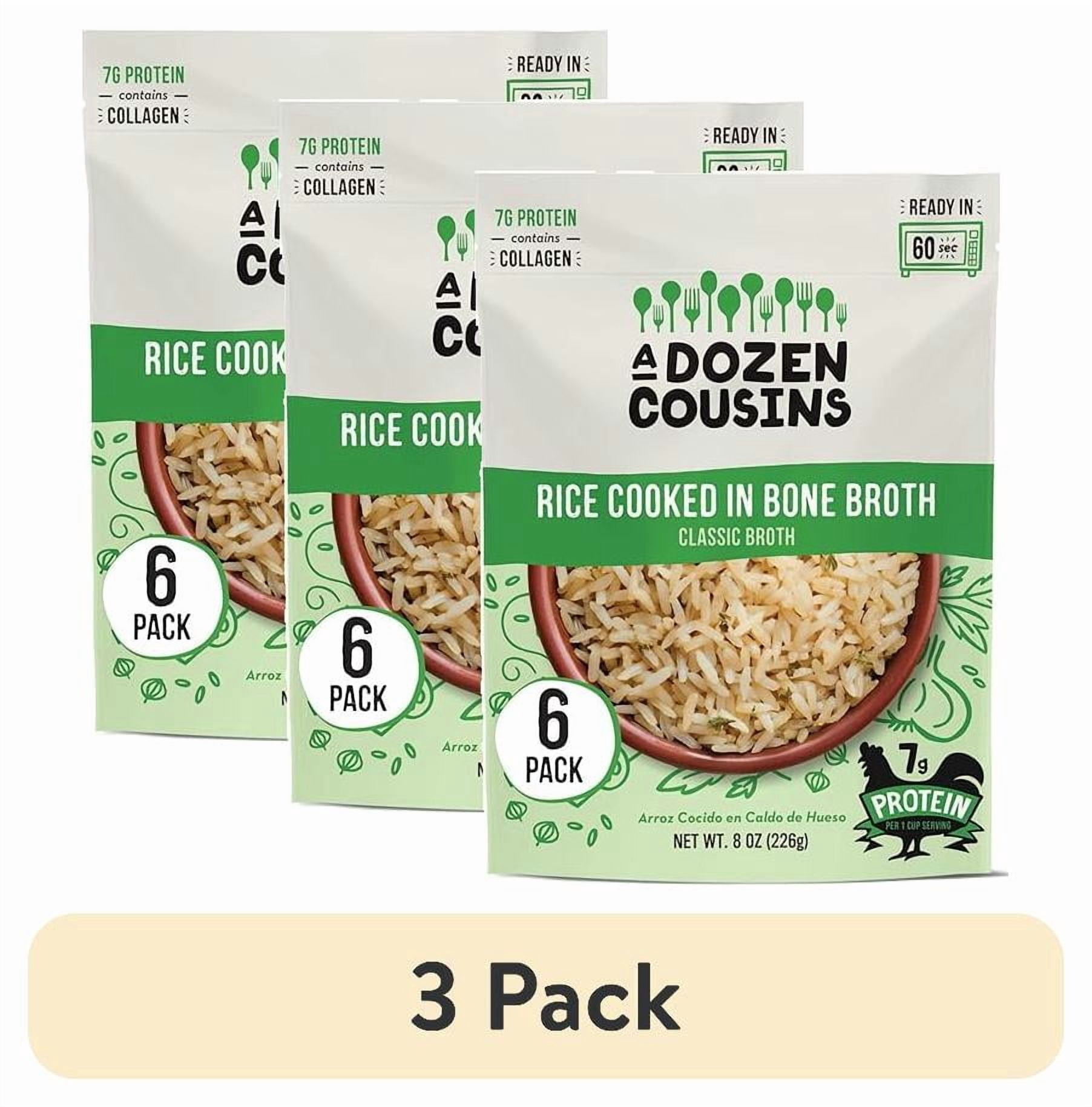 (3 pack) A Dozen Cousins Rice Cooked in Bone Broth, Collagen-Rich Gluten-Free Microwave Side Dish, 8 oz Pouch