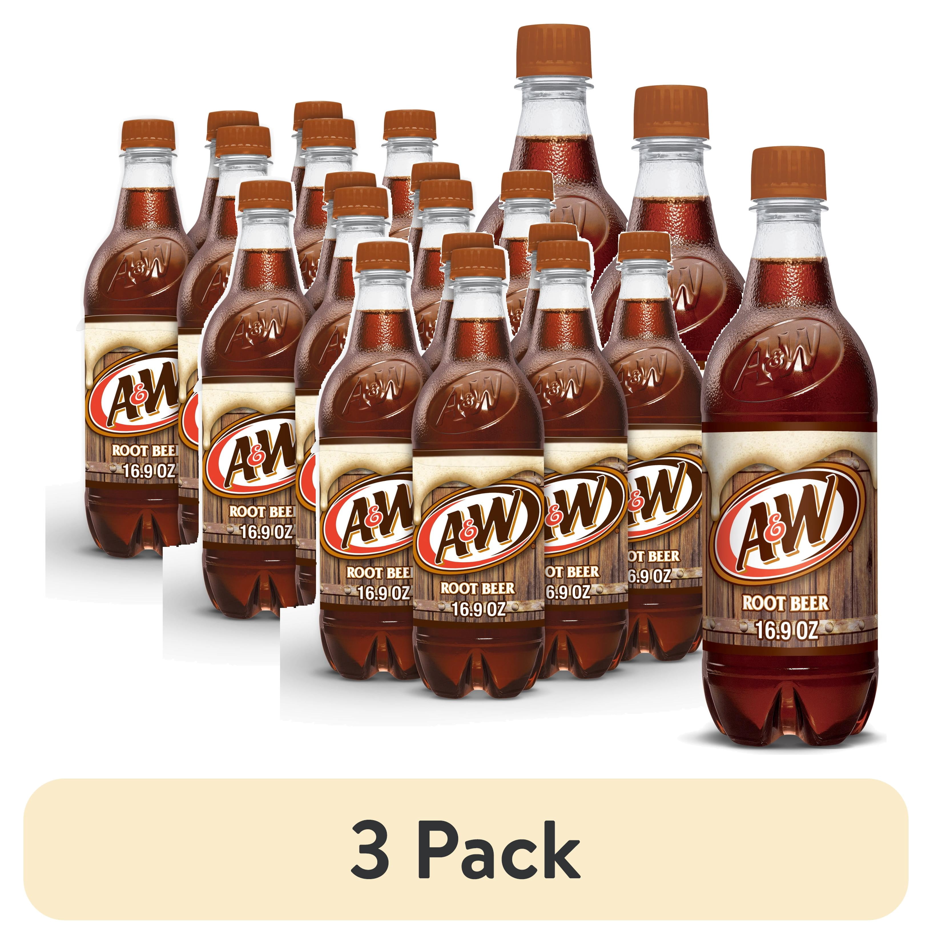 (3 pack) A&W Root Beer Soda Pop, 16.9 fl oz, 6 Pack Bottles