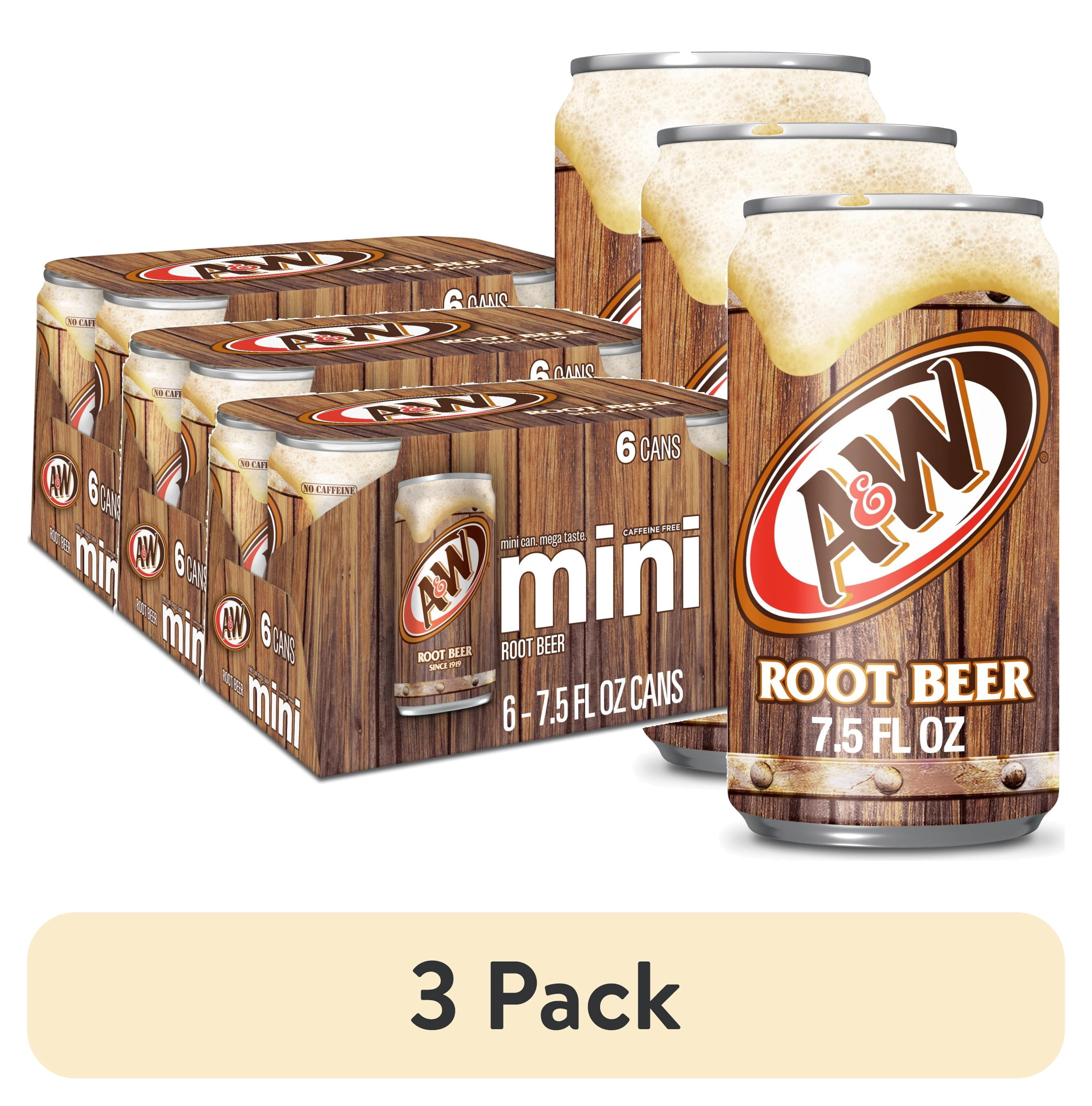 (3 pack) A&W Root Beer Soda Pop, 7.5 fl oz, 6 Pack Cans
