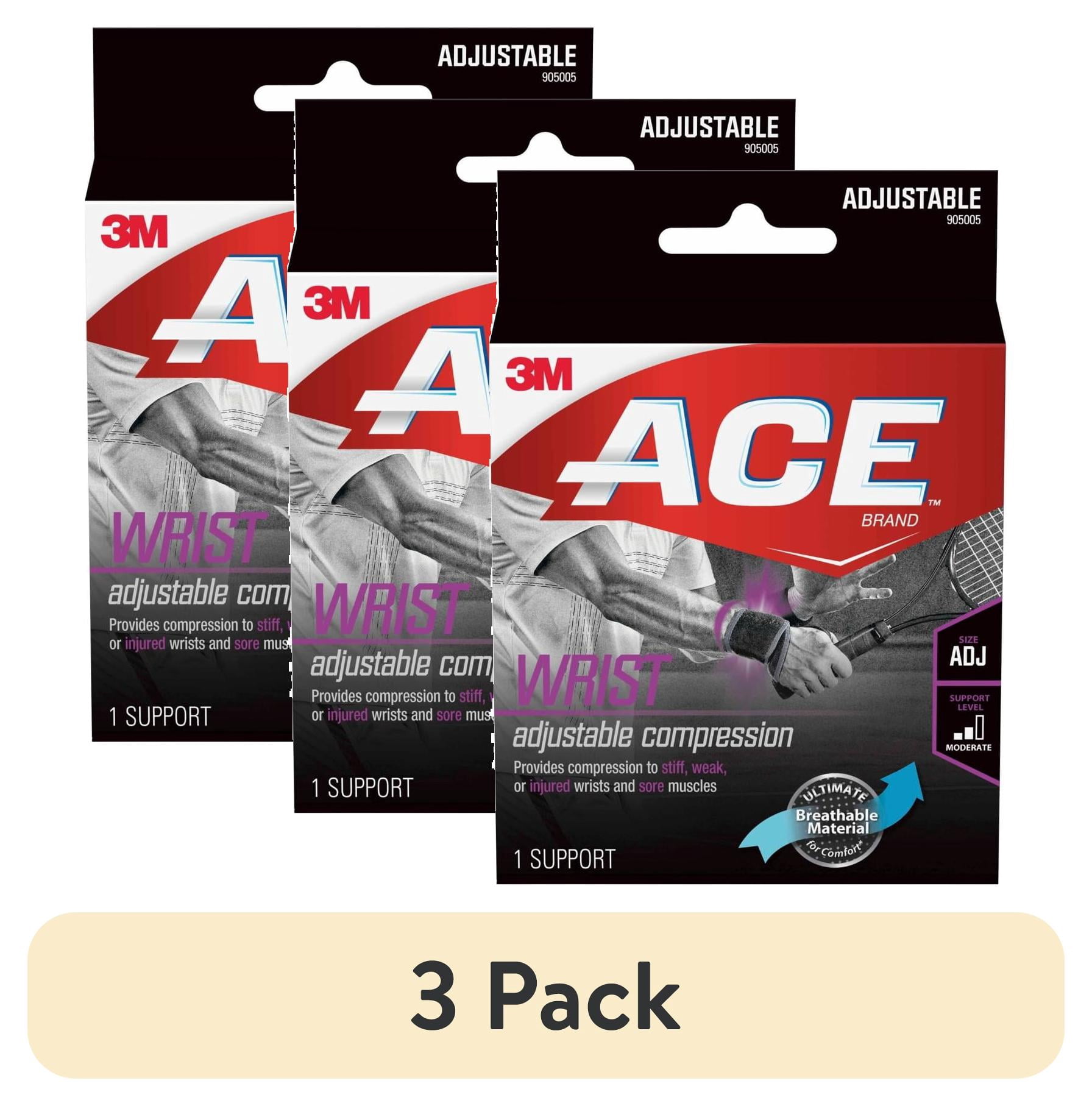 (3 pack) ACE Brand Adjustable Wrist Support, Black, 1 Support