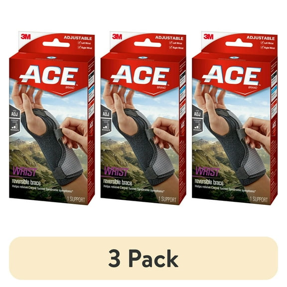 (3 pack) ACE Brand Splint Wrist Brace, Reversible, Adjustable, One Size