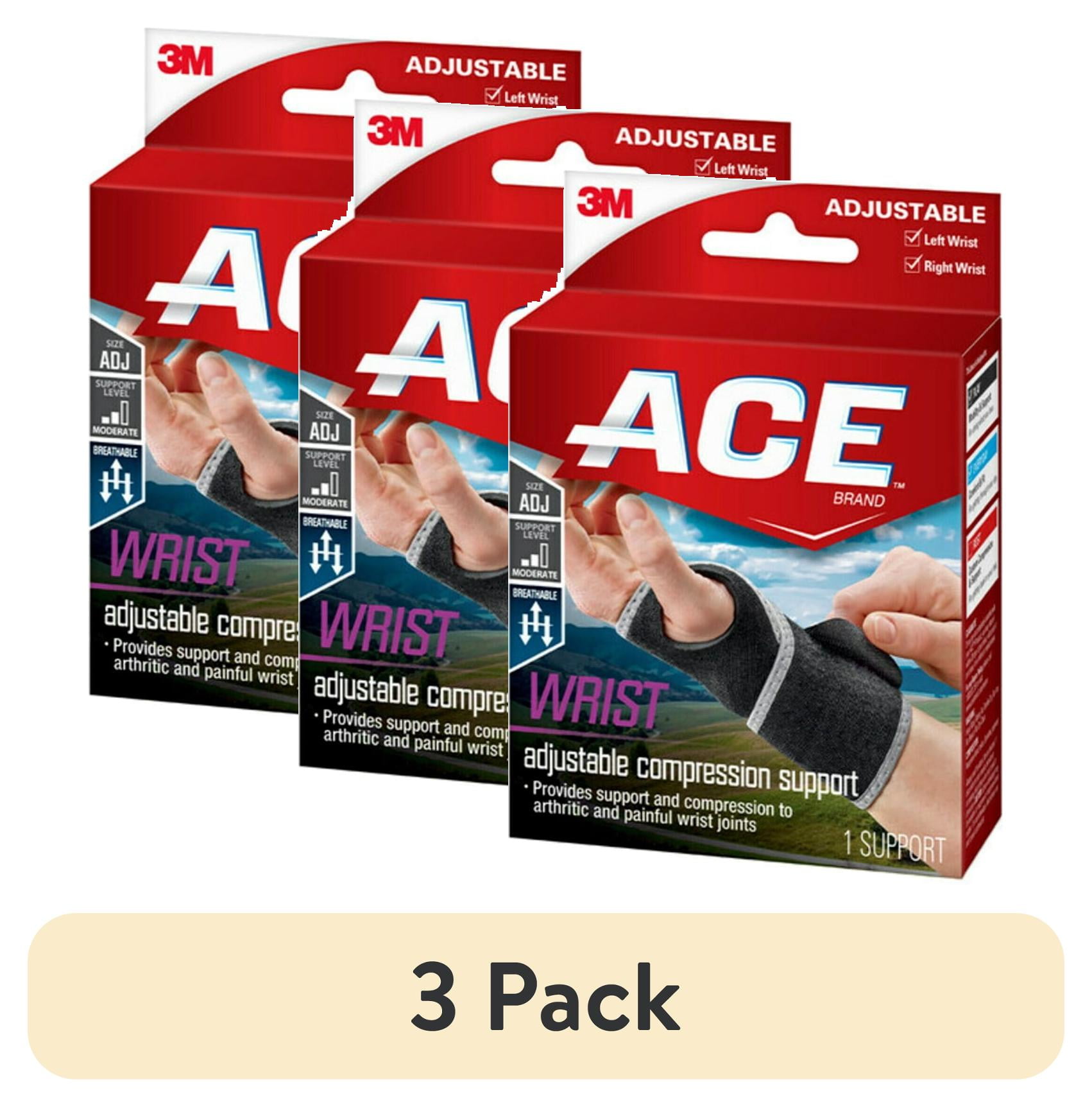 (3 pack) ACE Brand Stabilizing Wrist Support, Adjustable Brace, All-day Wear