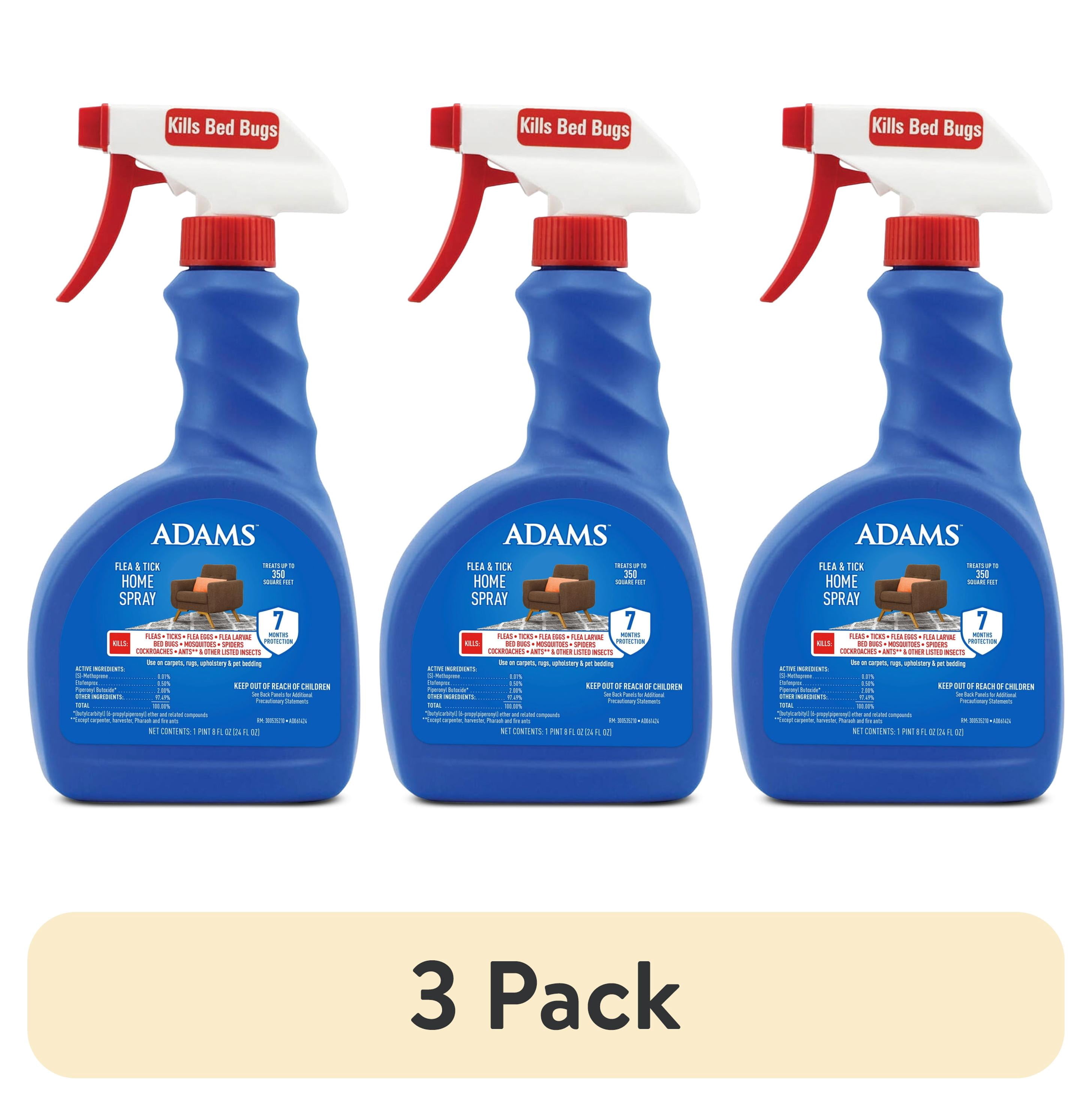 (3 pack) ADAMS Flea & Tick Home Spray for Indoor Treatment, Kills Bed Bugs, Fleas, & Ticks, For Carpet, Furniture & Pet Bedding, Controls Fleas, Ticks, Bed Bugs, Cockroaches, Spiders & Mosquitoes, 24 fl oz