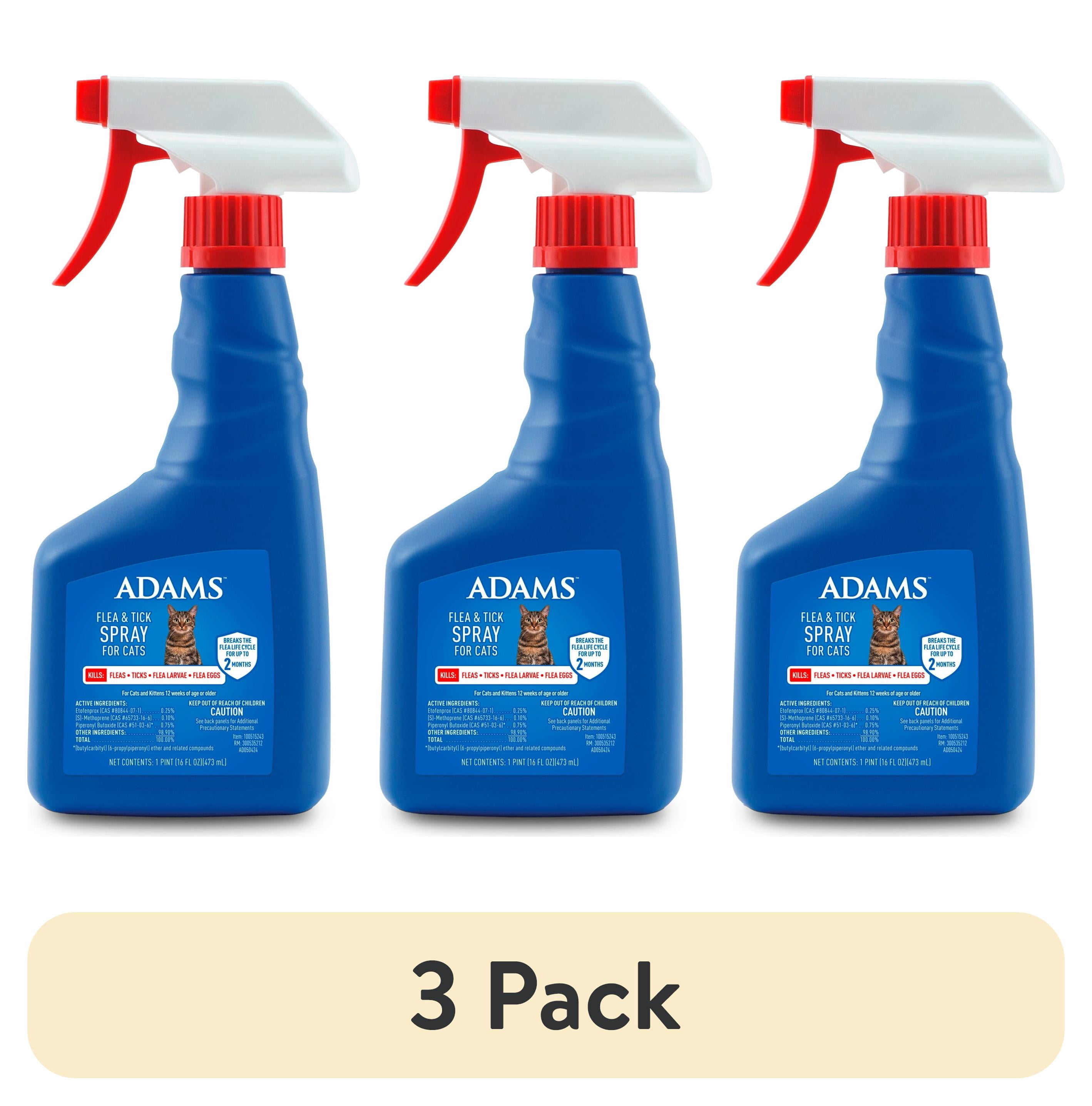 (3 pack) ADAMS Flea & Tick Spray for Cats, Kills Fleas and Ticks, Prevents Flea Infestations for up to 2 months, Flea Treatment for Cats & Kittens, 16 fl oz
