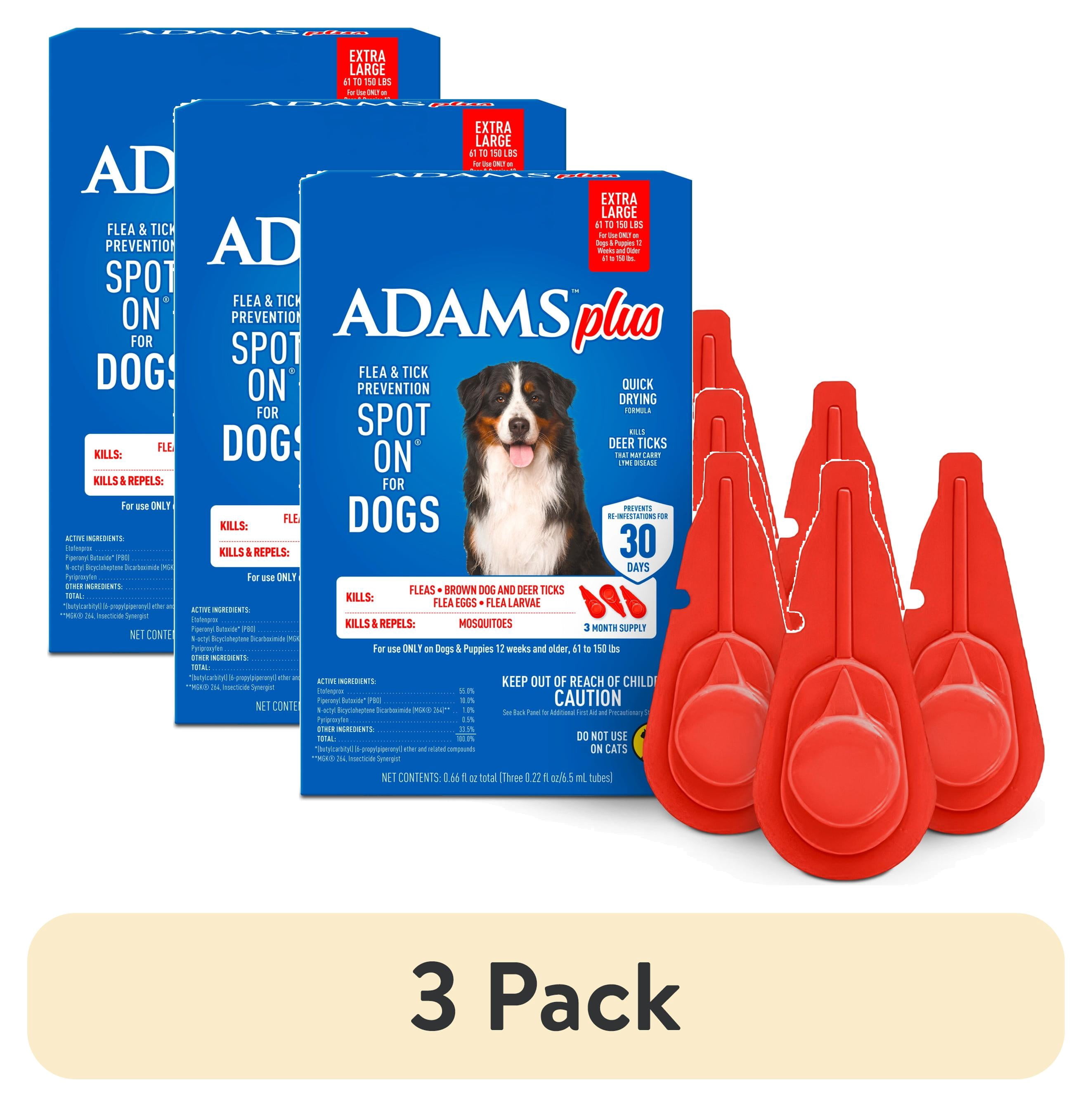(3 pack) ADAMS Plus Flea & Tick Prevention Spot On for Dogs, Extra Large Dogs, Kills Fleas & Ticks (Brown Dog/Deer Ticks), Kills and Repels Mosquitoes, Prevents Flea Infestations, 3-Month Supply, 3 pack