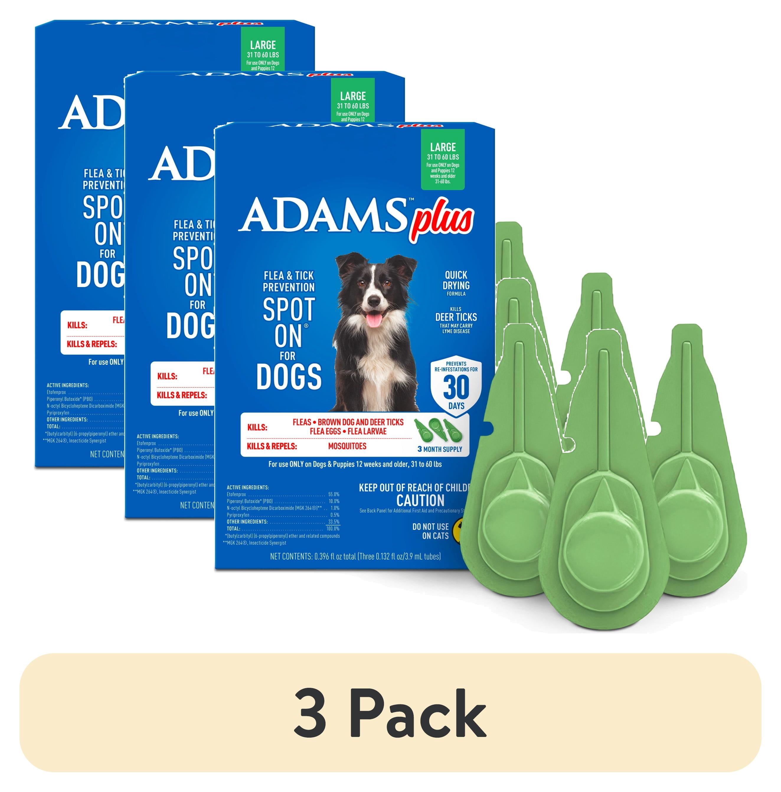 (3 pack) ADAMS Plus Flea & Tick Prevention Spot On for Dogs, Large Dogs, Kills Fleas & Ticks (Brown Dog/Deer Ticks), Kills and Repels Mosquitoes, Prevents Flea Infestations, 3-Month Supply, 3 pack