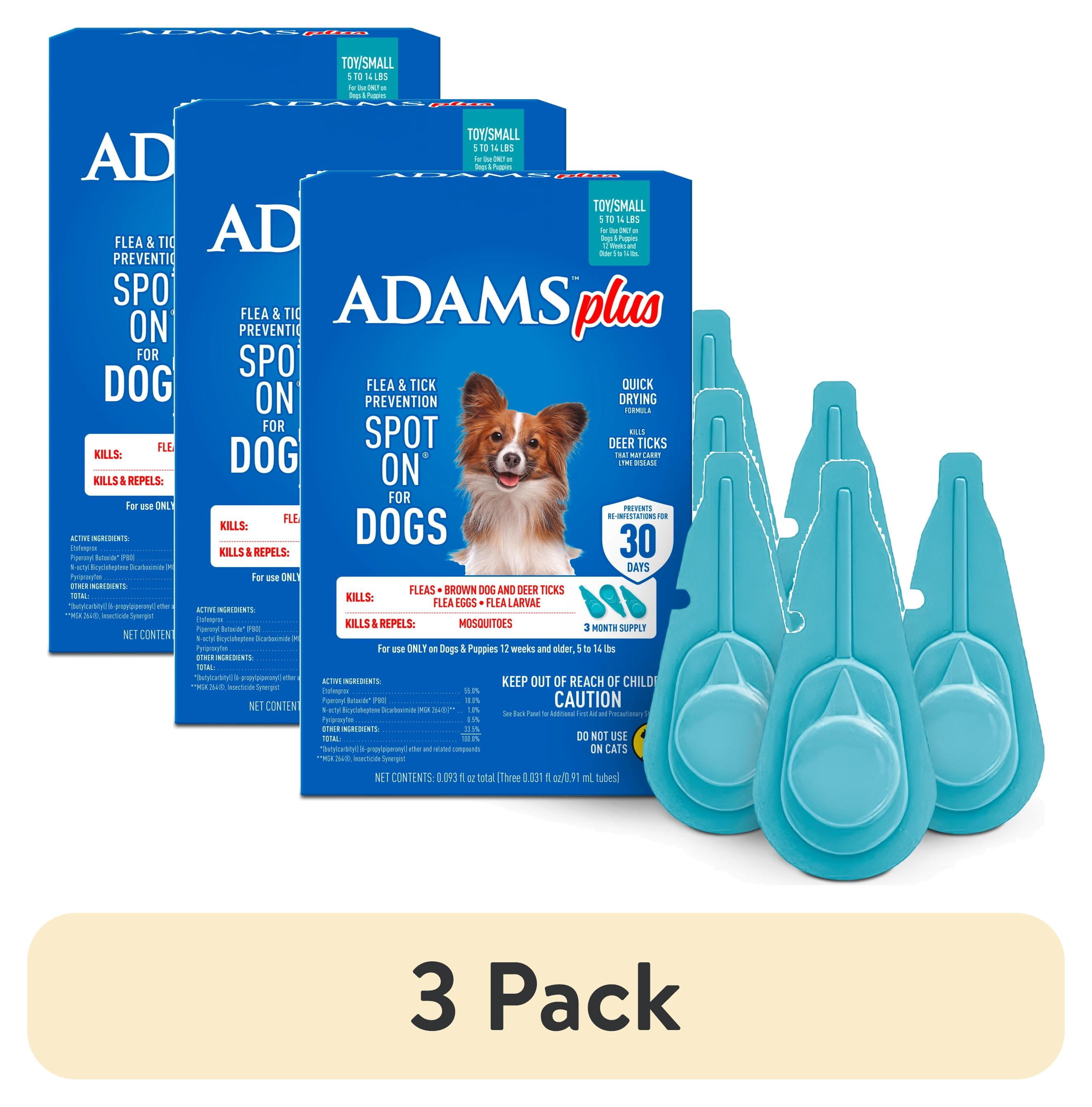 (3 pack) ADAMS Plus Flea & Tick Prevention Spot On for Dogs, Toy/Small Dog, Kills Fleas & Ticks (Brown Dog/Deer Ticks), Kills and Repels Mosquitoes, Prevents Flea Infestations, 3-Month Supply, 3 pack