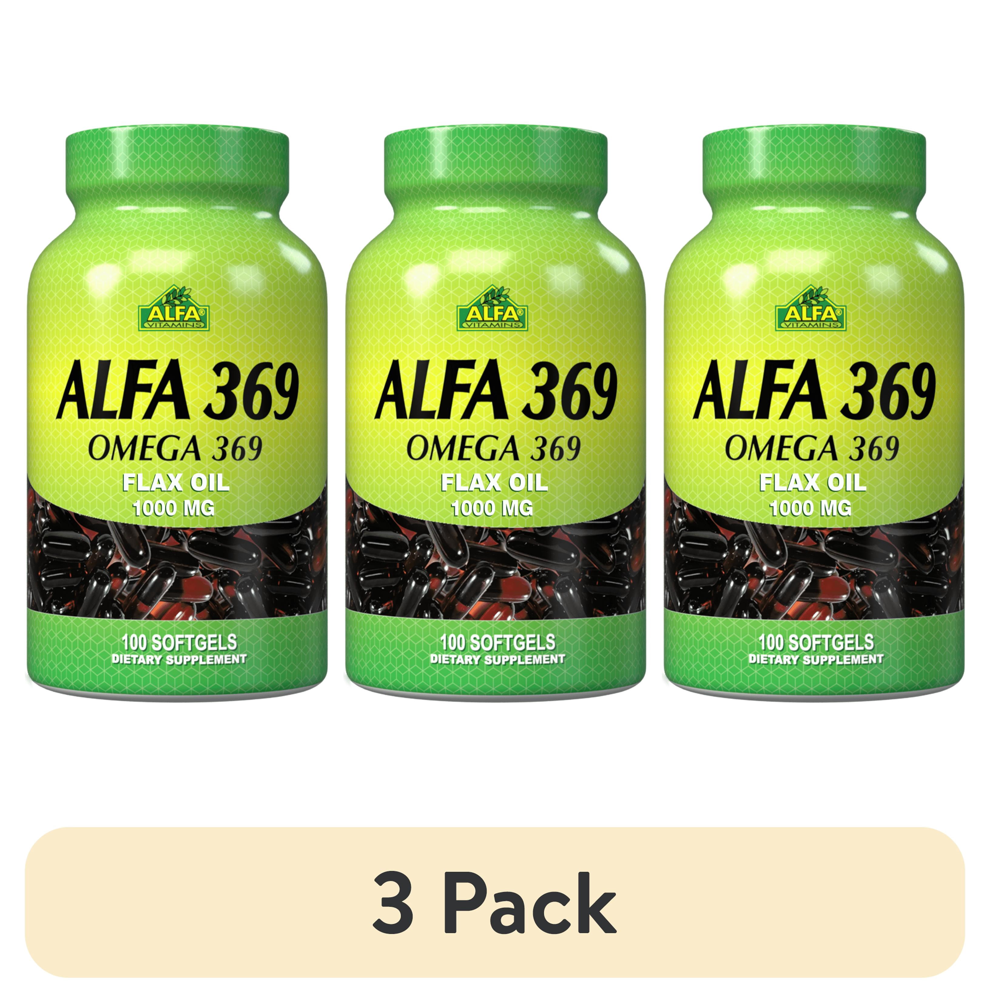 (3 pack) ALFA VITAMINS® ALFA 369 - Omega 369 Flax Oil - 1000mg - Essential fatty acid for a healthy balance (EPA/DHA) - 100 Softgels - Twin Pack