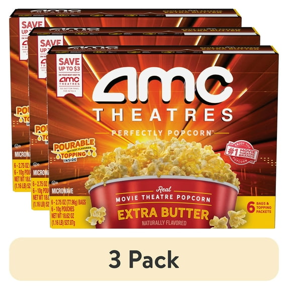 (3 pack) AMC Theatres Microwave Popcorn 6ct, Extra Butter