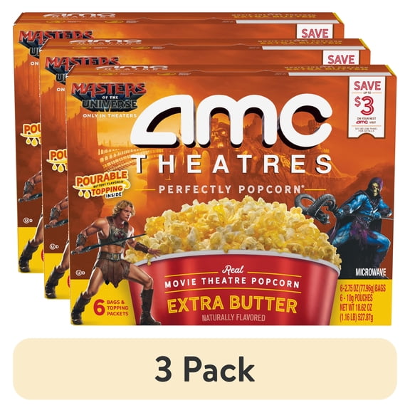 (3 pack) AMC Theatres Microwave Popcorn 6ct, Extra Butter