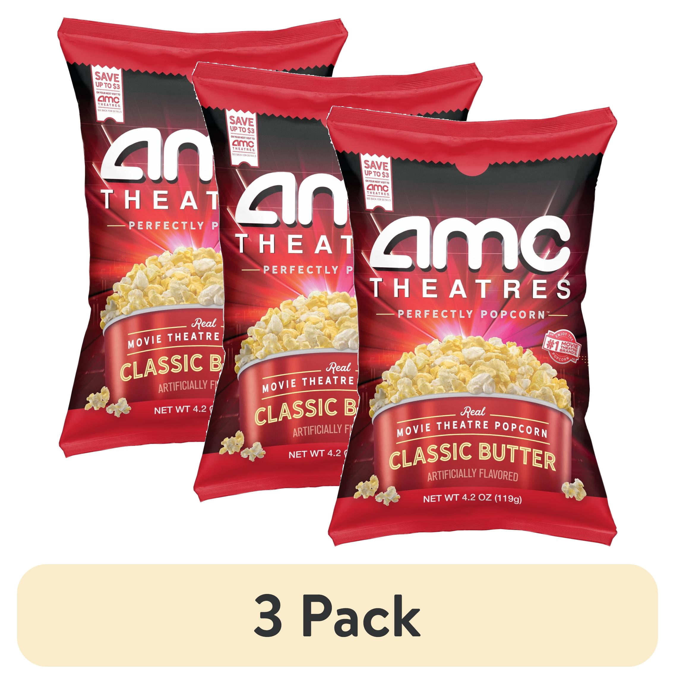 (3 pack) AMC Theatres Ready to Eat Popcorn, Classic Butter