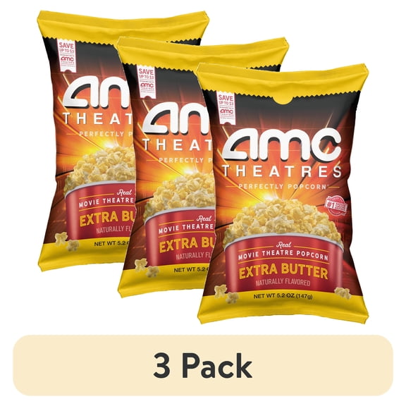 (3 pack) AMC Theatres Ready to Eat Popcorn, Extra Butter