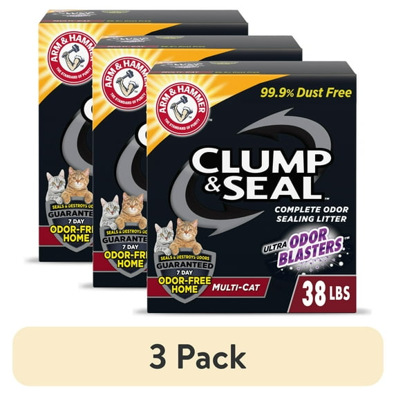 (3 pack) ARM & HAMMER Clump & Seal Cat Litter Multi-Cat Complete Odor Sealing Clay Clumping Cat Litter, 38 lb