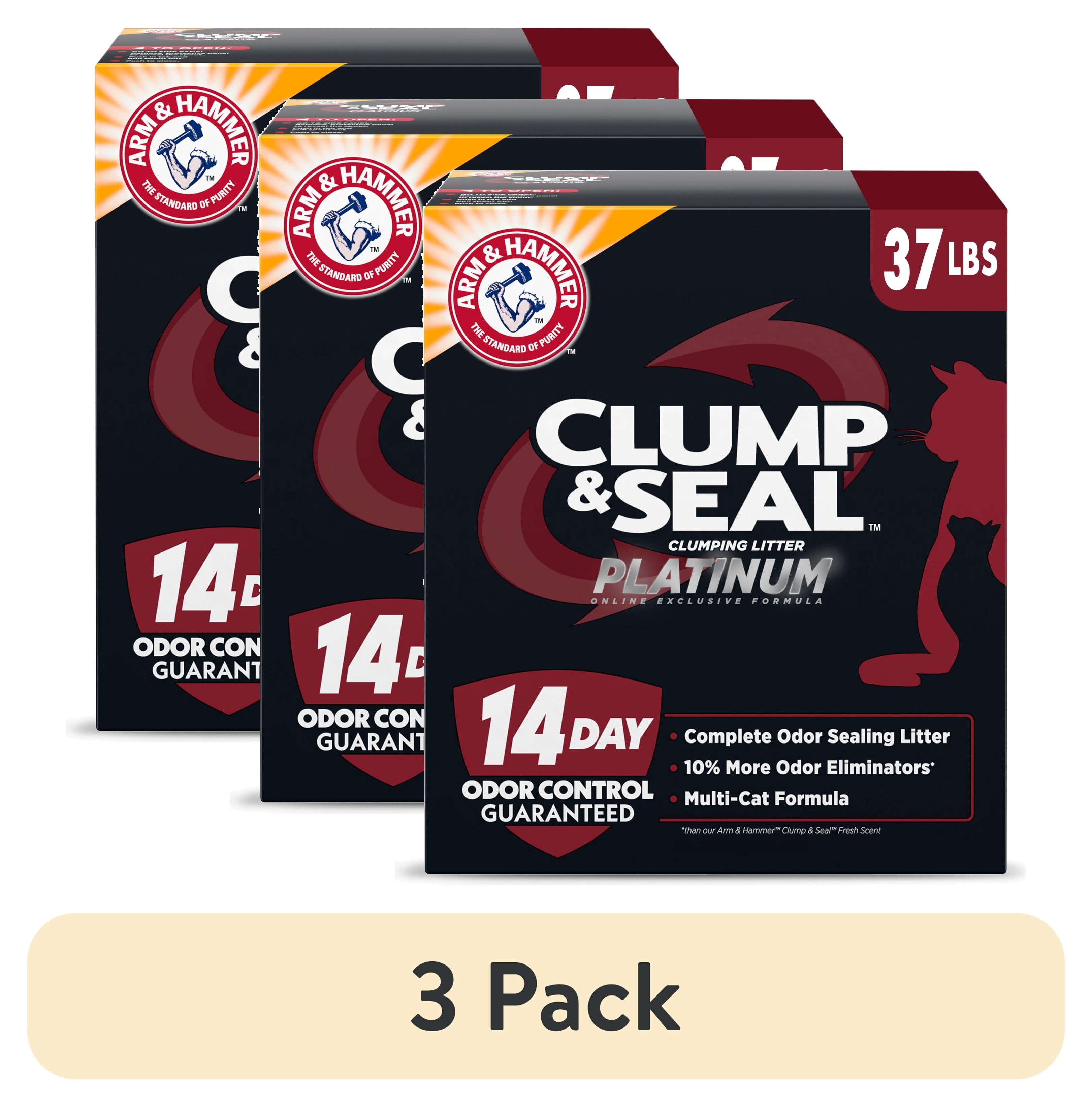(3 pack) ARM & HAMMER Clump & Seal Platinum Clumping Cat Litter, 24/7 Odor Control, Scented, 37 lbs