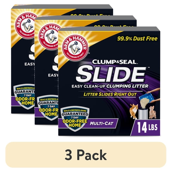 (3 pack) ARM & HAMMER Clump & Seal SLIDE Cat Litter, Easy Clean-up Multi-Cat Clumping Litter, 14 lbs