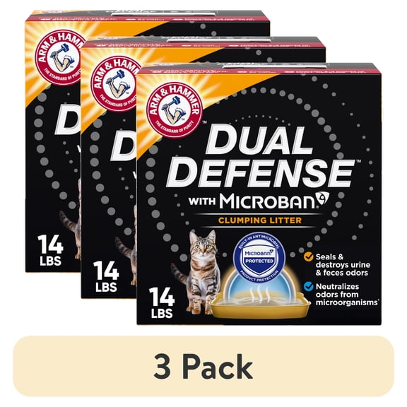 (3 pack) ARM & HAMMER Dual Defense with Microban Clumping Cat Litter for Multi-Cat Households, 14 lbs