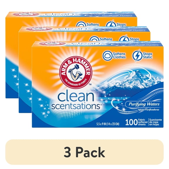 (3 pack) ARM & HAMMER Fabric Softener Sheets, 100 sheets, Purifying Waters