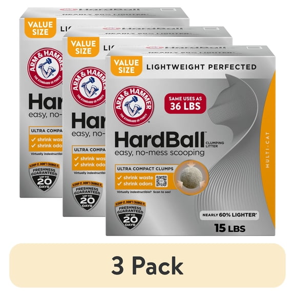 (3 pack) ARM & HAMMER Hardball Lightweight Cat Litter, Clumping, No-Mess Scooping, Multi-Cat, 15 lb
