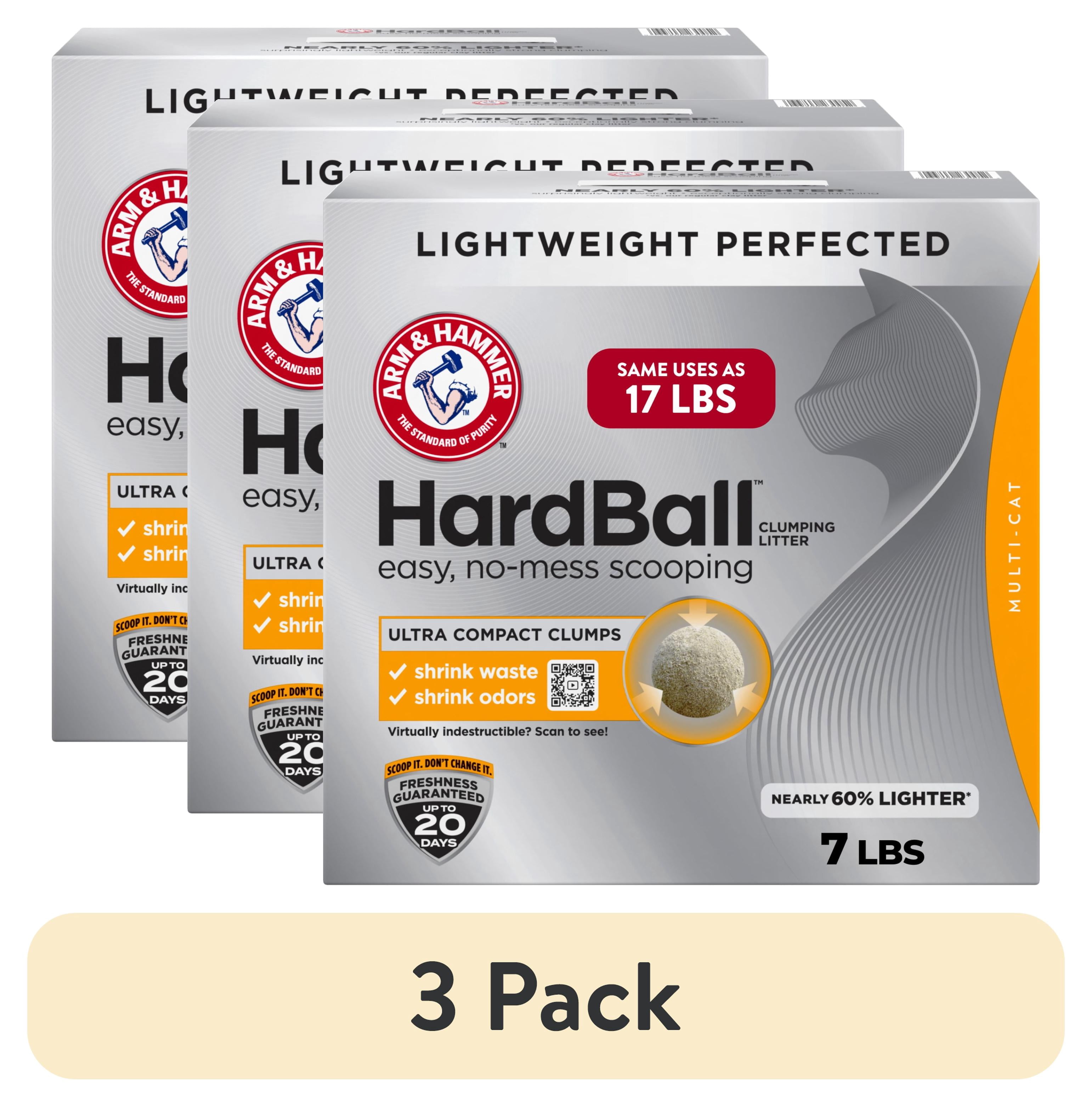 (3 pack) ARM & HAMMER Hardball Lightweight Cat Litter, Multi-Cat Clumping Litter, No-Mess Scooping, 7 lb