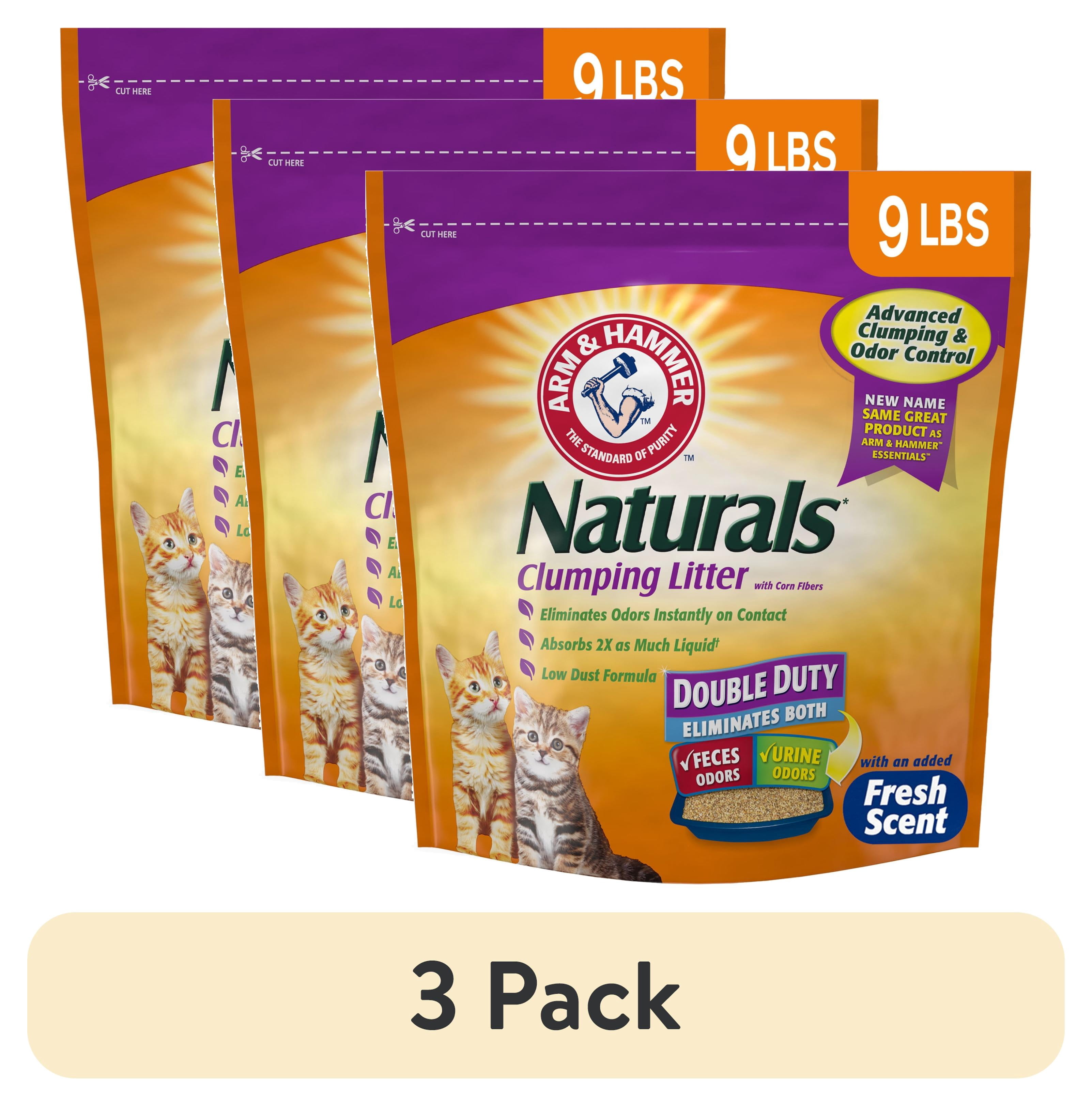 (3 pack) ARM & HAMMER Naturals Clumping Cat Litter With Corn Fibers, Odor Control, Fresh Scent, 9 lbs