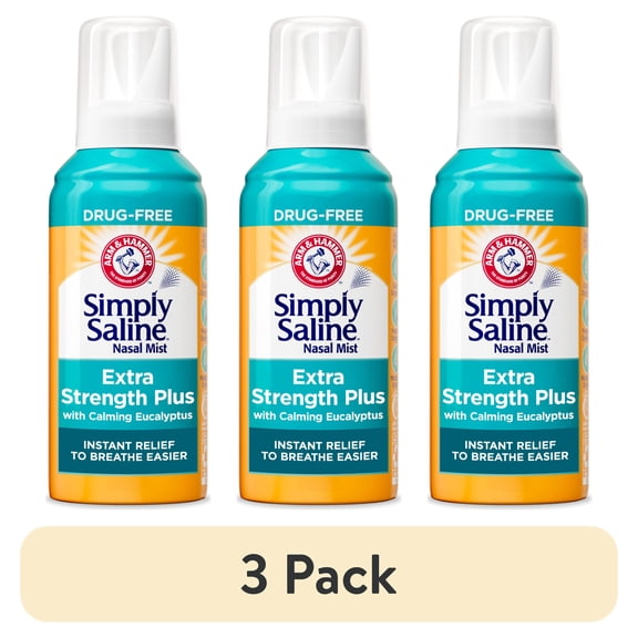 (3 pack) ARM & HAMMER Simply Saline Extra Strength Plus Eucalyptus Nasal Spray for Severe Congestion, 4.6 oz