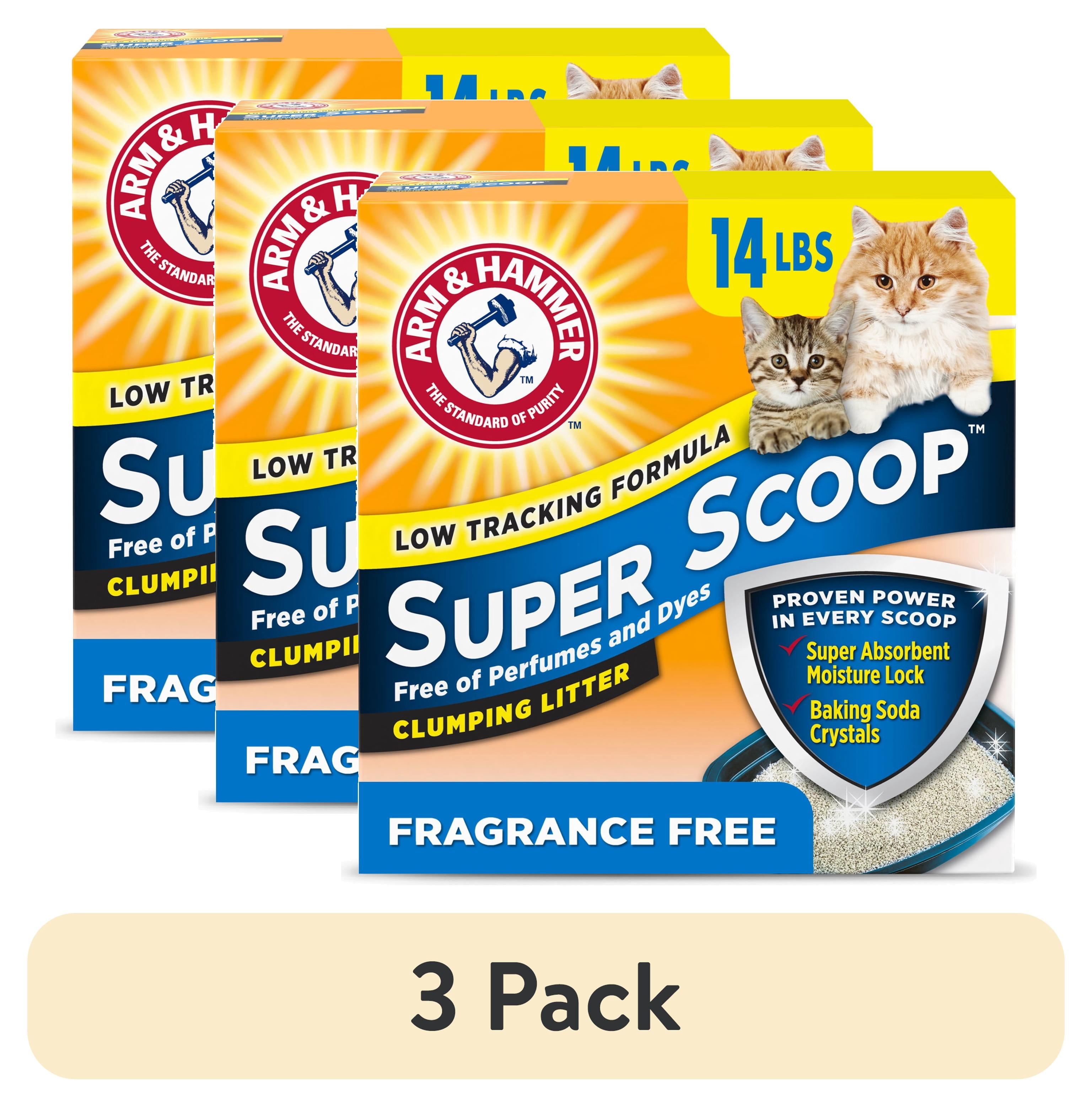 (3 pack) ARM & HAMMER Super Scoop Fragrance Free Clumping Clay Cat Litter, 14 lb