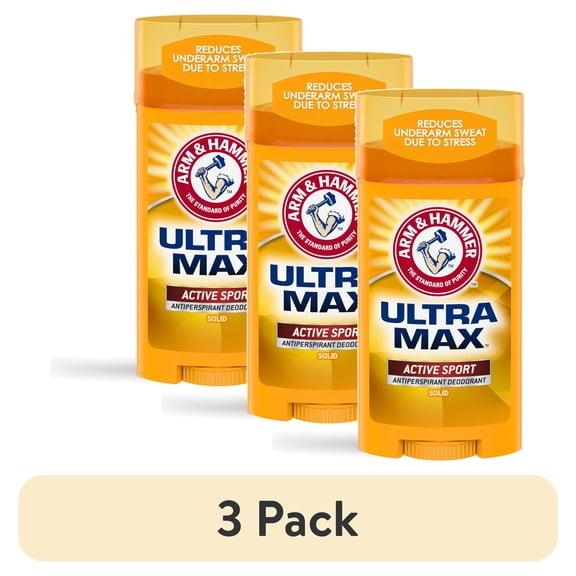 (3 pack) ARM & HAMMER ULTRA MAX Deodorant, Active Sport, Solid Stick, 2.6 oz