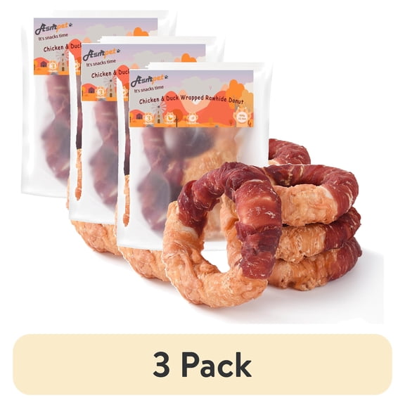 (3 pack) ASMPET Chicken & Duck Wrapped Dog Treat,  Rawhide Long Lasting Dog Chew, Teeth Cleaning Bone for Small Medium Large Breed (10.6oz)