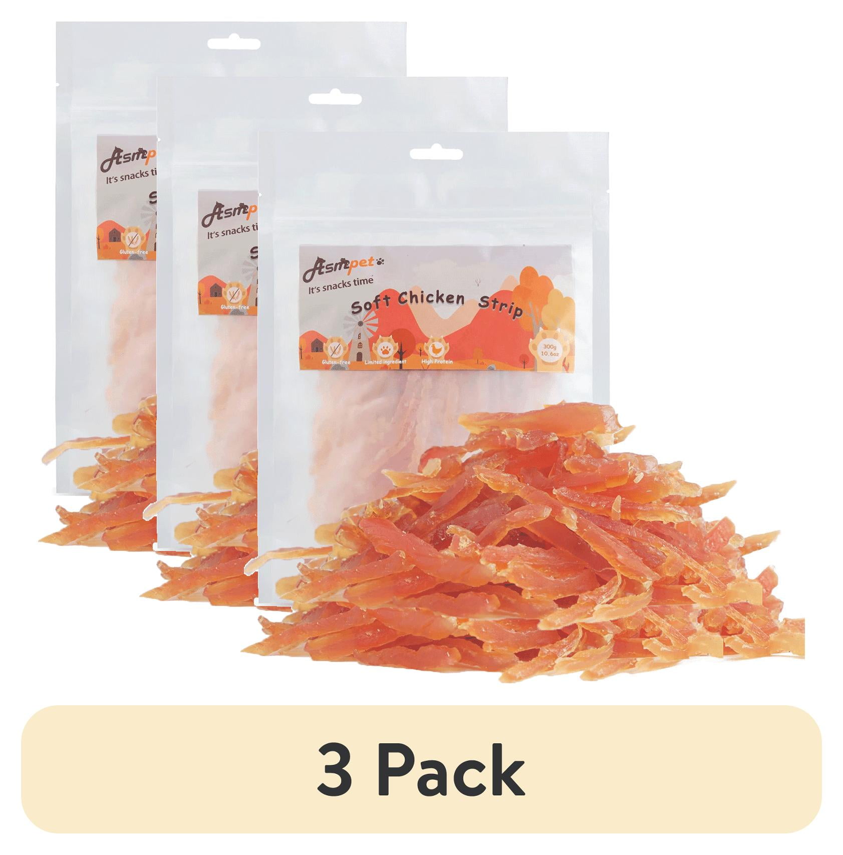 (3 pack) ASMPET Chicken Jerky Dog Treats, Mini Chicken Strips, Rawhide Free Training Treats for Cats and Small Dogs,11oz