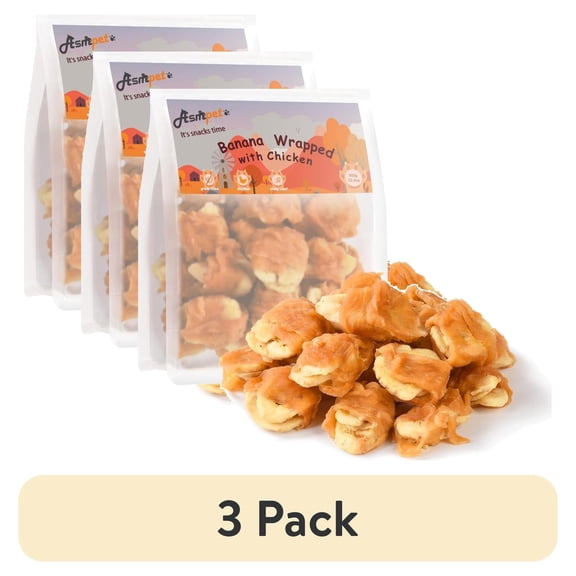 (3 pack) ASMPET Chicken Jerky and Banana Dog Treats, Rawhide Free Snacks, Grain Free Treats for Small Medium Large Dogs, 11oz