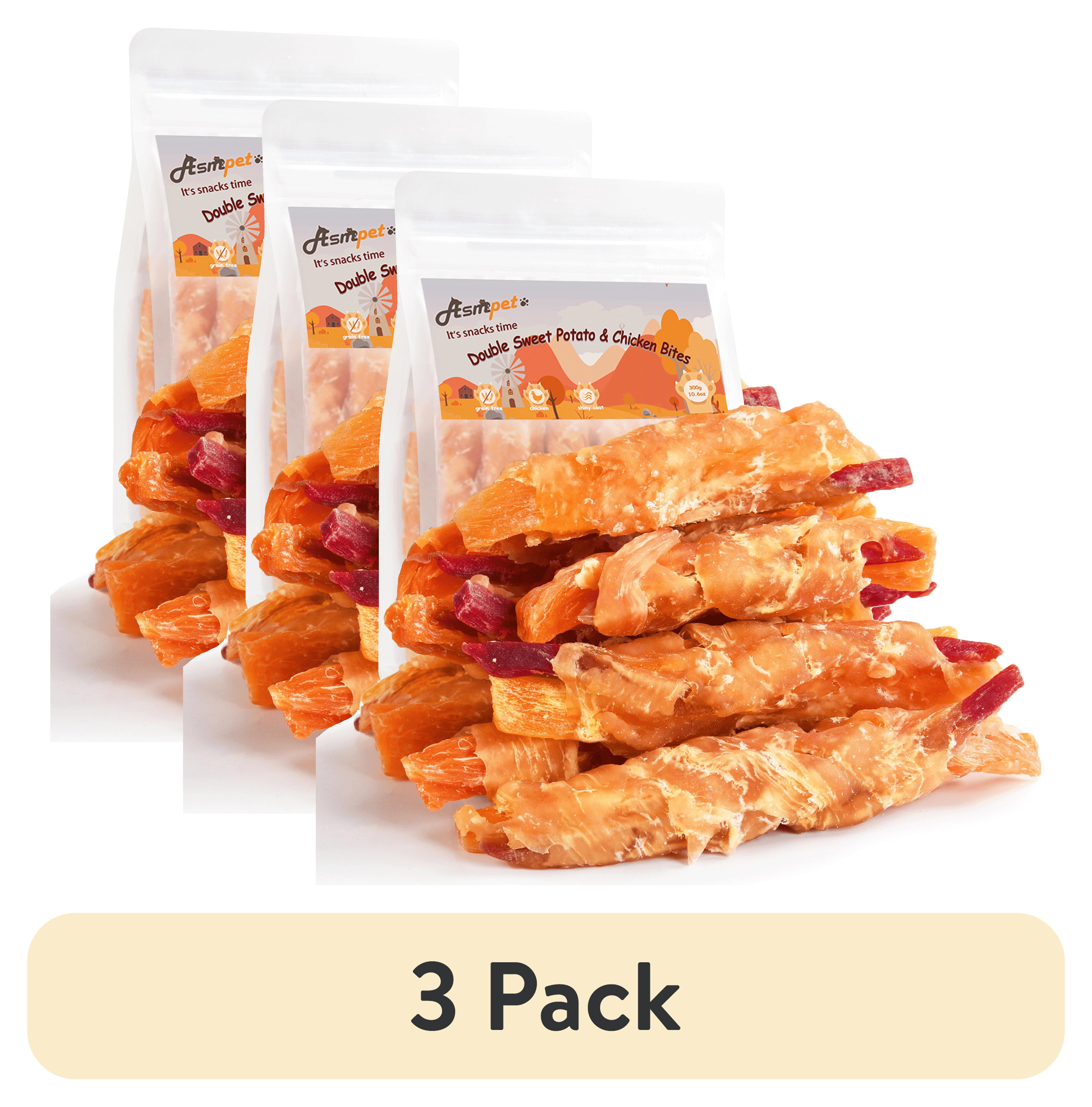 (3 pack) ASMPET Healthy Natural Soft Chew Dog Treats with Chicken and Double Sweet Potato, Dietary Fiber, 11 oz