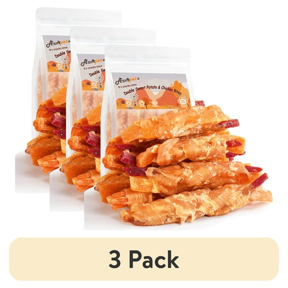 (3 pack) ASMPET Healthy Natural Soft Chew Dog Treats with Chicken and Double Sweet Potato, Dietary Fiber, 11 oz