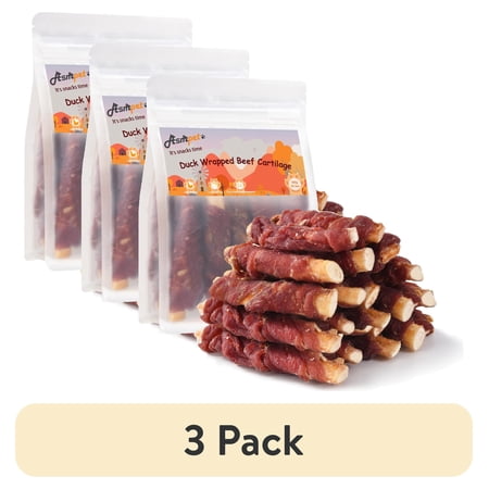(3 pack) ASMPET Duck Wrapped Beef Cartilage Dog Treats, Dental Chewy Dog Soft Bone for Small, Medium, Large Dogs (10.6OZ, No Rawhide)