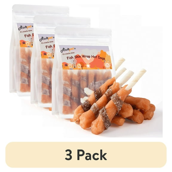 (3 pack) ASMPET Chicken Wrapped Dog Treats, Rawhide & Cod Skin Dental Chew, 10.6 oz