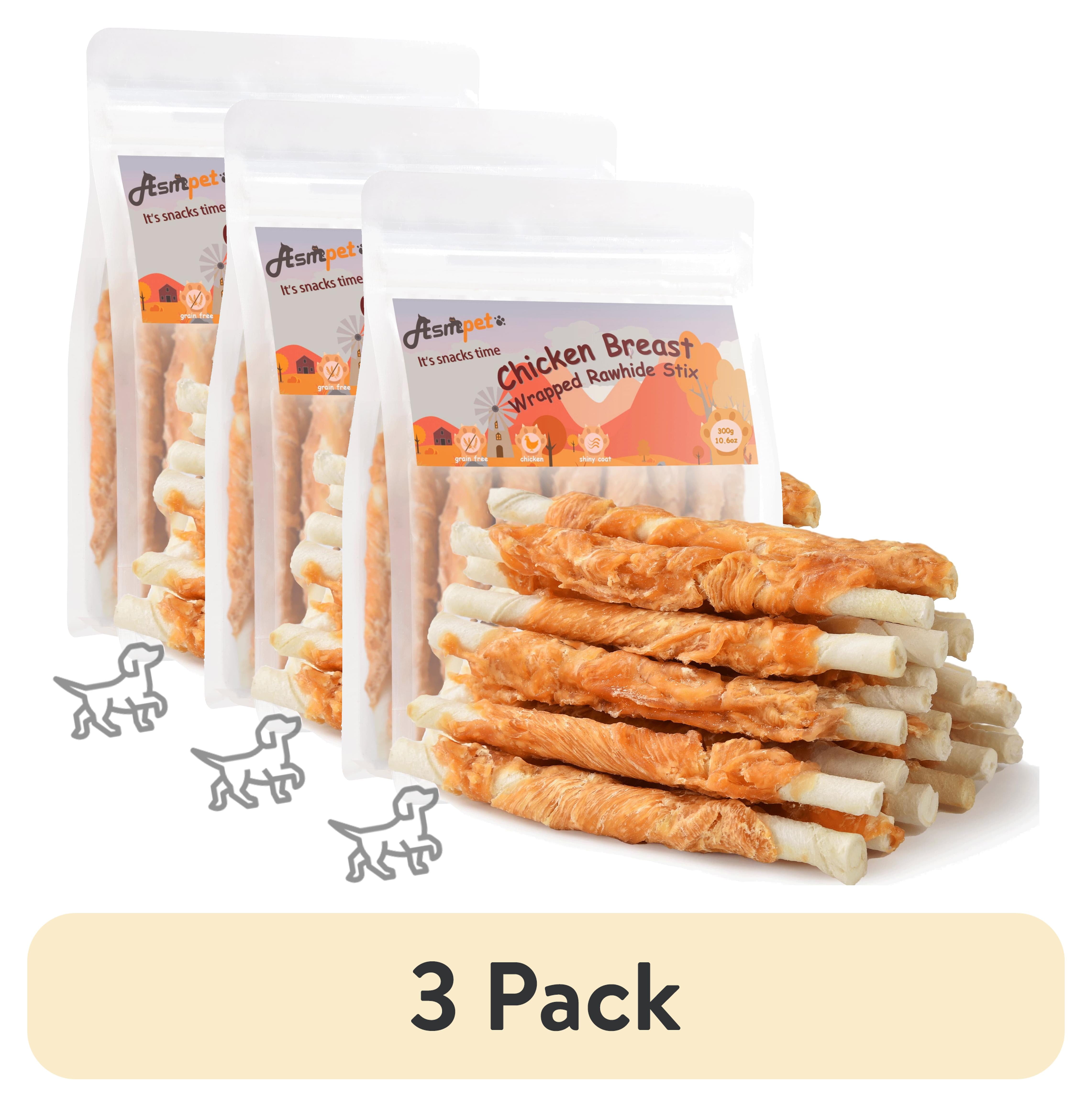 (3 pack) ASMPET Chicken Wrapped Rawhide Dog Treats, Long Lasting for Strong Chewers, Dental Care Bones, 10.6oz