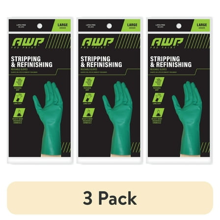 (3 pack) AWP Pro Paint Stripping and Refinishing Glove, Latex Free Glove, Green, Large, 1 Pair