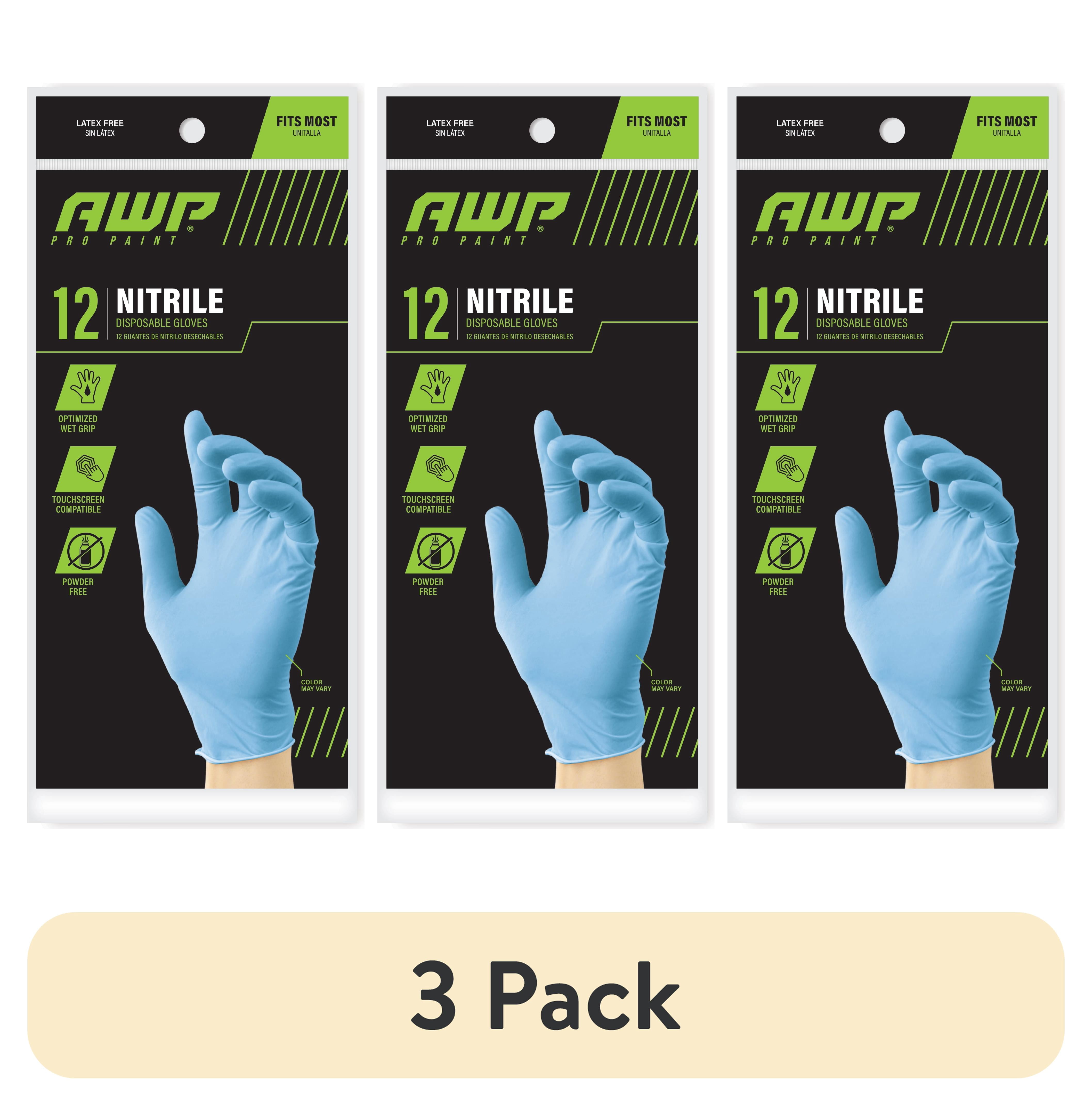 (3 pack) AWP Pro Paint Nitrile Gloves Unisex Disposable Latex-Freen Touchscreen Compatible, Blue, 12 Count